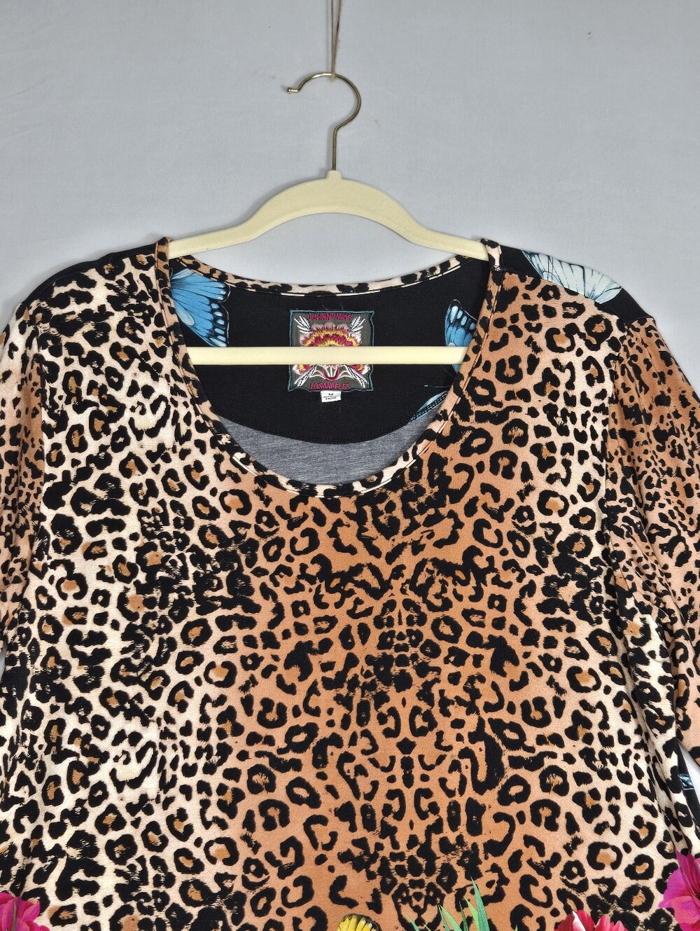 Johnny Was Knit Top Leopard Floral Butterfly Print Long Sleeve Size Medium - Picture 5 of 16